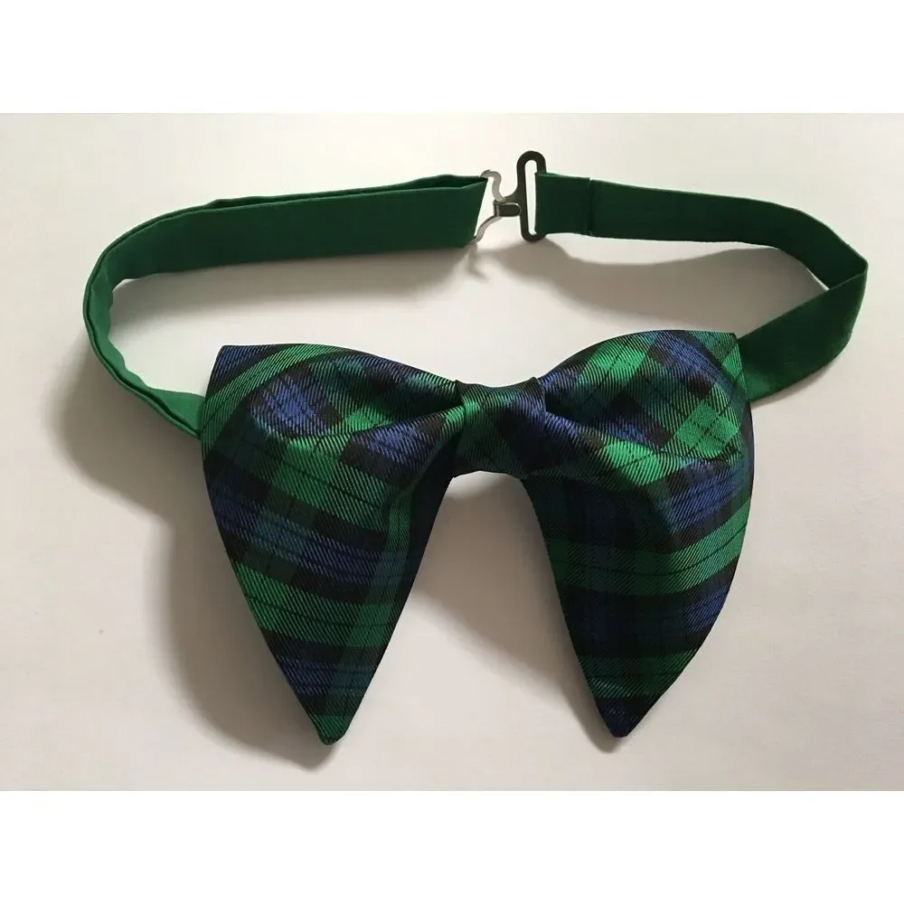 NEW Handmade Tartan Plaid Vintage style Bow tie 70`s‎ Green Blue Pre-tied